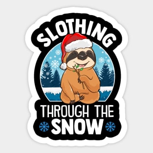 Cute & Funny Slothing Through The Snow Christmas Sticker